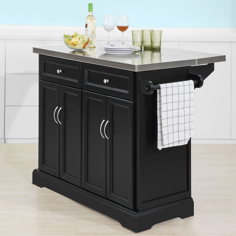 Brambly Cottage Keyone 115Cm Kitchen Island with Stainless Steel Top